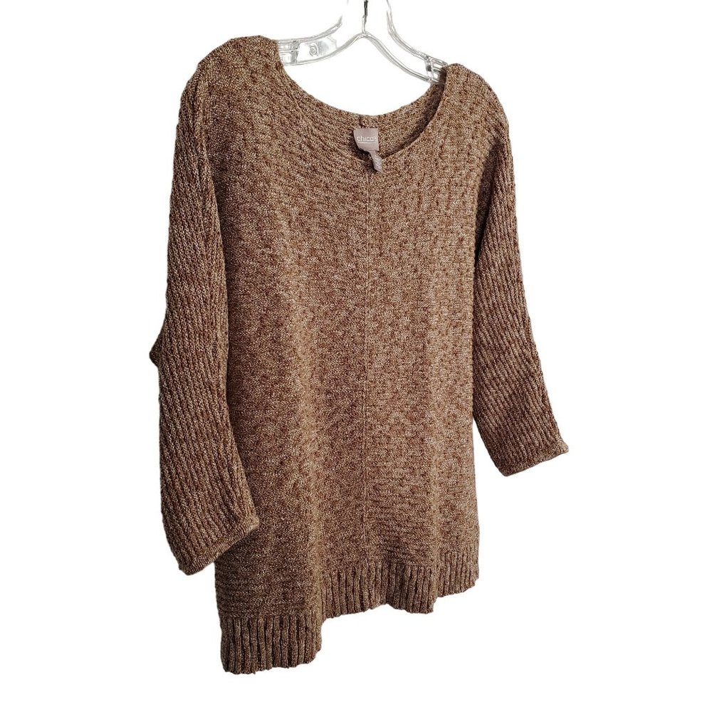 Chico's L Size 2 Sweater Marled Ribbed Textured Metallic Shimmer Dolman Sleeves